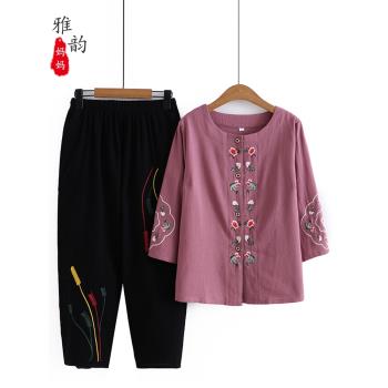 春秋季老人上衣服棉麻T恤奶奶裝