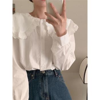 法式長袖女秋冬小眾上衣蕾絲邊