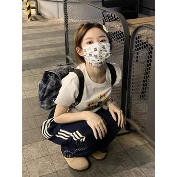 條紋長褲小個子復古休閑運動工裝