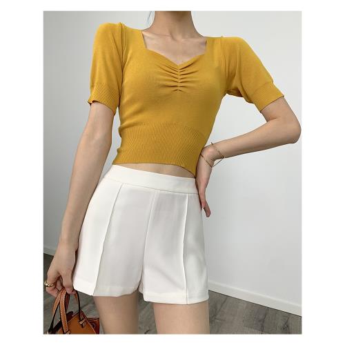 PAPERLLL春夏冰絲v領針織打底短袖t恤修身顯瘦短款上衣女2025新款