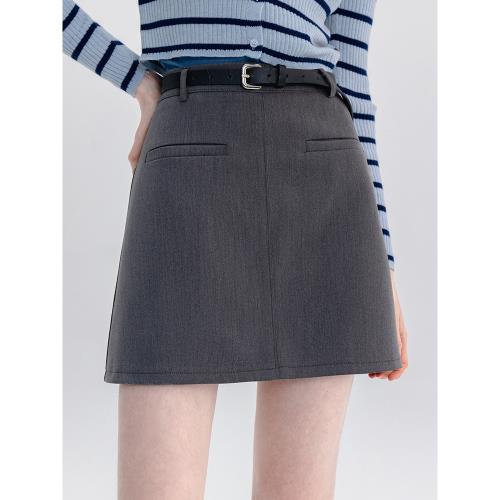 EGGKA假口袋A字短裙修身時尚通勤簡約高腰顯瘦寬松休閑純色半身裙