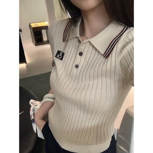 YOKLASS學院風修身撞色短袖POLO針織衫a字半身裙夏氣質兩件套