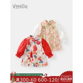 女童連衣裙春裝洋氣兒童漢服公主裙嬰兒旗袍裙一週歲寶寶禮服春秋