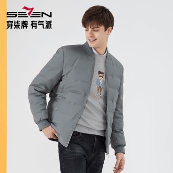 柒牌字母印花棒球領外套羽絨服