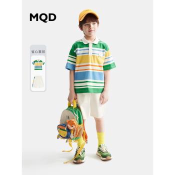 [Q]MQD童裝男童夏套裝寶寶條紋polo衫兒童運動短袖T恤短褲兩件套