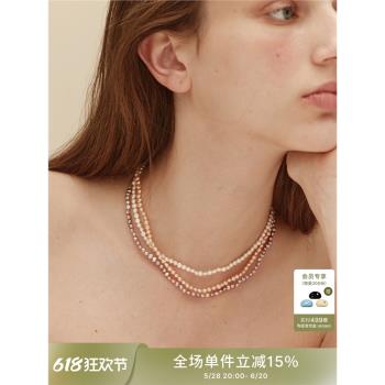 sanswood天然彩色迷你巴洛克項鏈女 法式小眾疊戴淡水珍珠鎖骨鏈