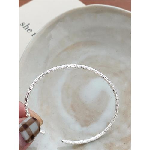 渡川醬通體925純銀簡約小眾設計細閃錫箔紙紋理開口手鐲手環女ins