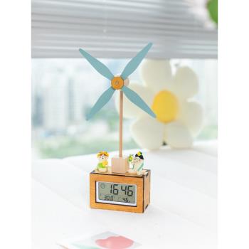 阿楹 可愛藝術簡約電子鐘表桌面時間溫度濕度顯示器兒童臥室擺臺