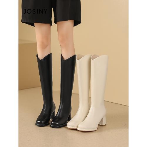 卓詩尼加絨長筒靴女款2024冬季新款小個子高筒高跟長靴V口不過膝