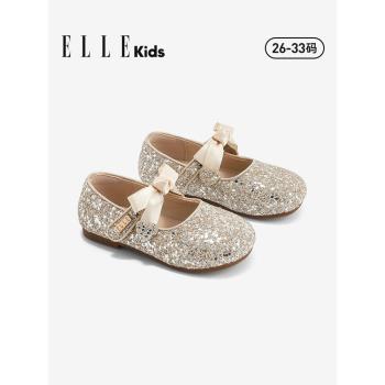 ELLEkids女童水晶鞋洋氣時尚公主鞋軟底單鞋孩子秋季新款兒童皮鞋