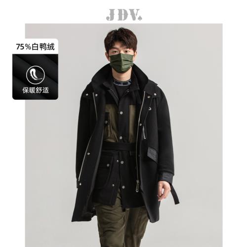 JDV秋冬新品拼接中長款毛呢大衣