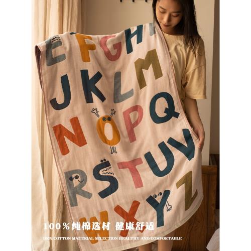 英文字母紗布浴巾純棉兒童家用洗澡大毛巾全棉四層柔軟吸水不掉毛