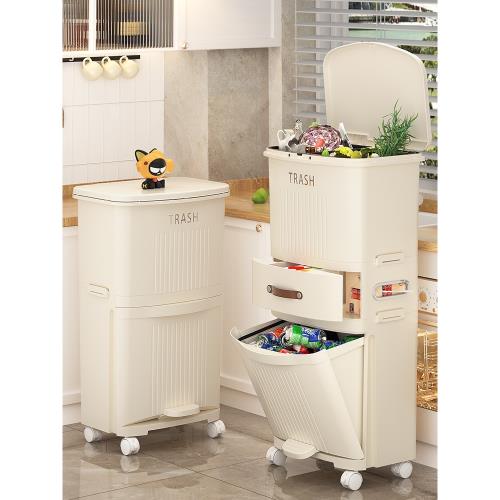 廚房垃圾桶家用帶蓋2023新款大容量干濕分離分類腳踏雙層廚余專用