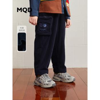 MQD冬裝童裝男童加絨加厚休閑褲燈芯絨保暖老爹褲子潮