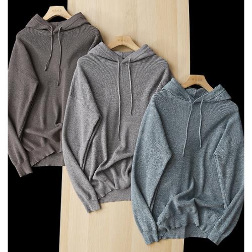 細膩柔軟！休閑寬松減齡連帽落肩長袖重磅純棉針織衫毛衣男衛衣潮