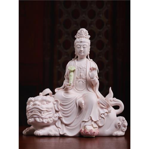戴玉堂陶瓷文殊普薩普賢菩薩像佛像客廳家用供奉德化白瓷文書擺件|裝飾