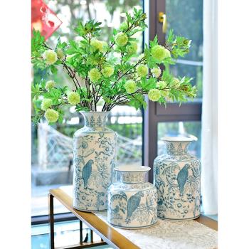 青花瓷花瓶擺件客廳插花中式國風陶瓷美式裝飾復古玄關瓷器高階感