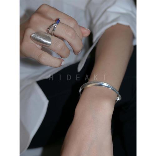 Hide aki小眾設計感SOUHAIT輕奢ins風不規則幾何寬邊925純銀戒指