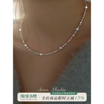 AMO碎銀幾兩滿天星珍珠項鏈女純銀ins小眾高階鎖骨鏈2024新款爆款