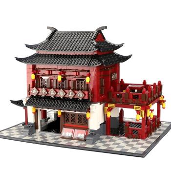 萬格中國風街景系列樓上樓仿古建築拼裝積木玩具擺件6312