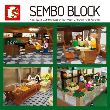 森寶MOC城市街景系列咖啡廳燈飾兒童拼裝積木玩具601093