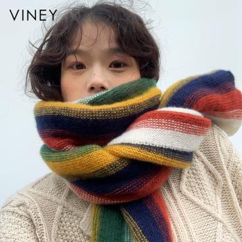 Viney圍巾女冬季2025新款百搭高級感圍脖加厚保暖學生針織披肩潮