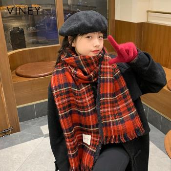 Viney圍巾女冬季新款高階感圍脖加厚保暖格子生日禮物情侶披肩潮