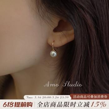 AMO法式高階感高跟鞋珍珠耳環女小眾設計輕奢復古耳飾2024年新款