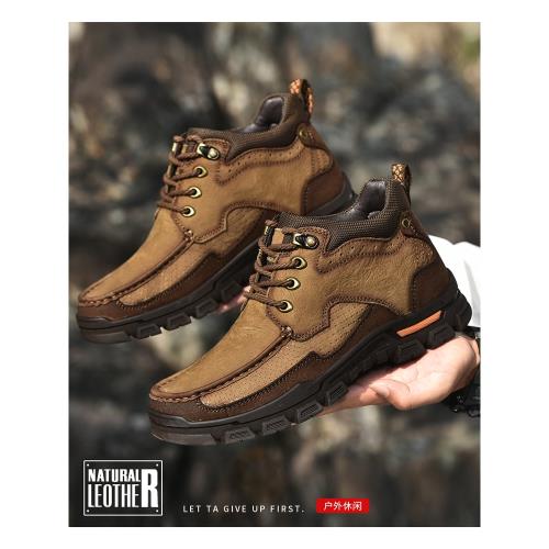 爸爸棉鞋男真皮加絨加厚保暖休閑高幫皮鞋防水戶外登山鞋