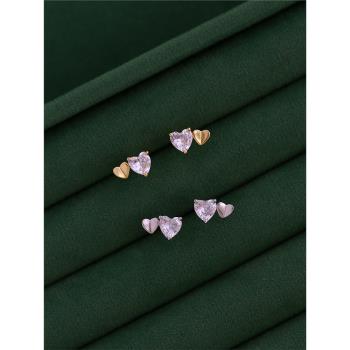s999足銀迷你鋯石愛心耳釘2024新款爆款耳環小眾輕奢女高階感耳飾