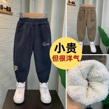 男童棉褲冬季寶寶加厚燈芯絨褲2023新款潮兒童秋冬裝時髦加絨褲子