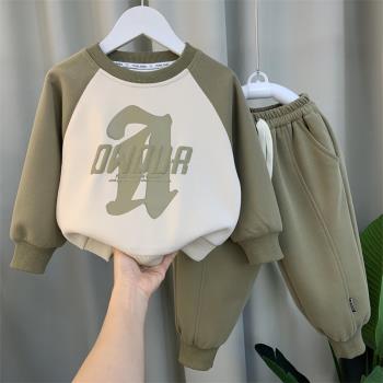 男童秋冬加絨套裝2023新款兒童冬季加厚運動衛衣服寶寶春秋童裝潮
