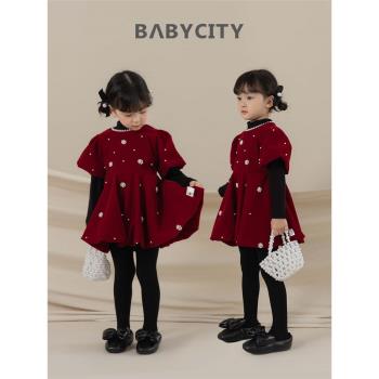 女童裙子寶寶洋氣春秋連衣裙兒童周歲禮服裙大紅色衣服高階公主裙