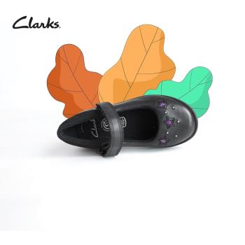 clarks學院風真皮女童軟底小黑鞋
