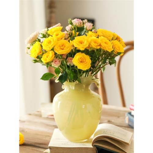 高端輕奢優雅玻璃花瓶臺面裝飾擺件花器奶油風家居插花玻璃花瓶