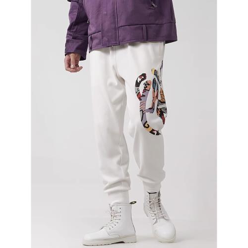 WOOKONG 悟空 悟字印花彈力加厚全棉針織衛褲 男士女休閑小腳褲潮