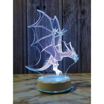 創意恐龍3d小夜燈觸控變色氛圍臺燈usb充電臥室床頭燈桌面裝飾燈