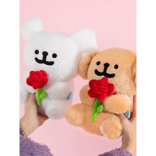 韓國Maltese線條小狗玫瑰花情人節毛絨公仔可愛卡通玩偶生日禮物