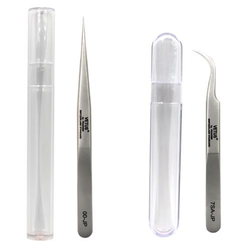 VETUS不銹鋼磨砂精密嫁接睫毛鑷子種植睫毛夾子銀色直頭彎頭包郵