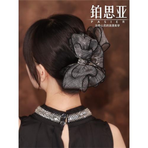 鉑思亞歐根紗抓夾新款發夾女后腦勺鯊魚夾子氣質簡約頭飾高級發飾