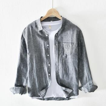 亞麻襯衫男長袖夏季薄款透氣棉麻上衣服日系潮牌高階男士休閑襯衣