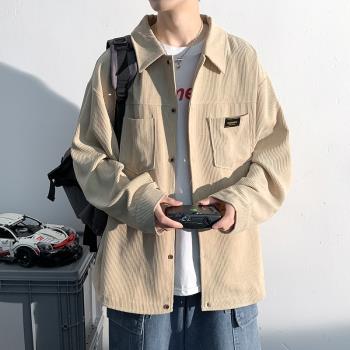 燈芯絨外套春秋季男士潮牌大碼長袖襯衫寬松日系復古工裝重磅夾克