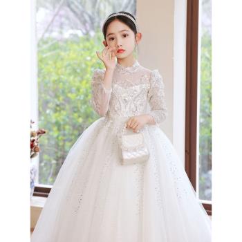 兒童高階白紗小女孩秋冬季晚禮服