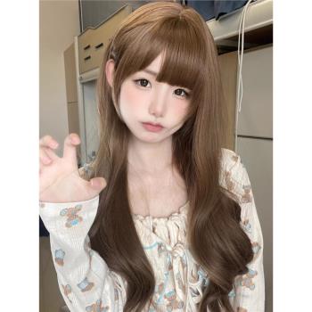 纖韻佳人假發女長發蜜茶亞麻色大波浪圓臉長卷發自然蓬鬆全頭套式