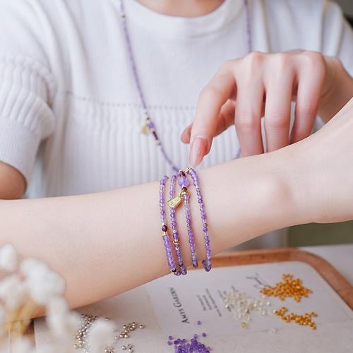 Amy's Garden小米珠手鏈女原創紫水晶新中式復古紫色水晶國風手串