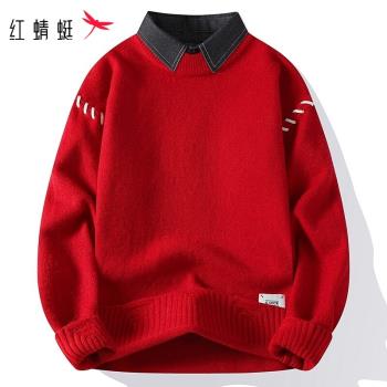 紅蜻蜓圓領長袖打底針織衫毛衣