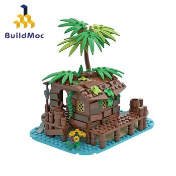 BuildMOC創意拼搭系列海邊椰樹小屋模型中國拼插拼裝積木益智玩具
