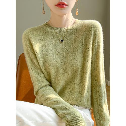 25年新款針織打底女圓領長袖上衣鏤空洋氣打底針織衫薄款洋氣寬松