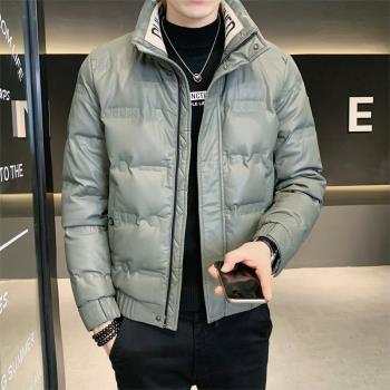 Sun 冬季新款白鴨絨男士PU皮羽絨服短款立領外套時尚休閑潮流男裝