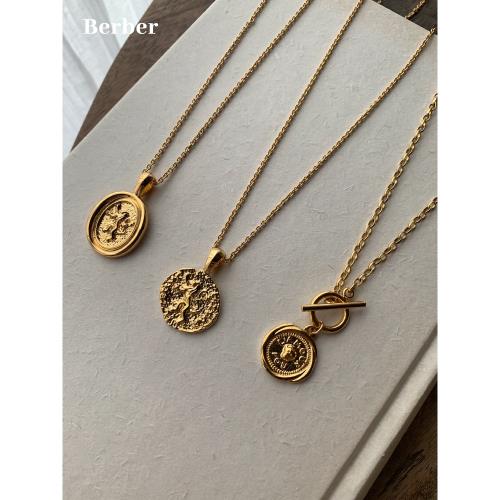 Berber 希臘金幣復古浮雕小眾設計 鍍18k金百搭疊戴吊墜毛衣項鏈